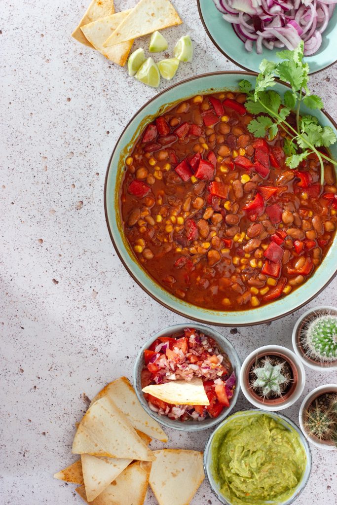 Cold day chili in bowls
